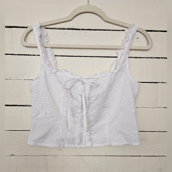 SNDYS X Revolve Esmeralda Crop Top White Linen Cotton Sz S - Picture 15 of 15